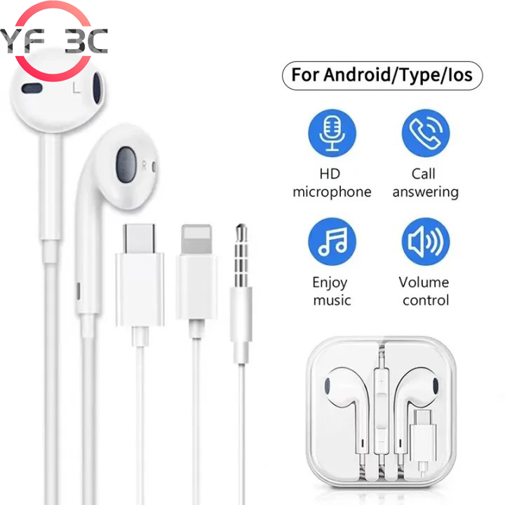 YF 3C ประกัน 1 ปี หูฟังไม่ต้องต่อบลูทูธ IOS/ Type-c หูฟังแบบมีสาย พร้อมไมค์ Headphone HIFI หูฟังแบบตัดเสียงรบกวน