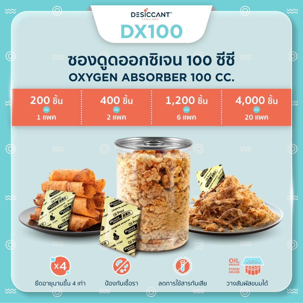 100cc ซองดูดออกซิเจน 2 แพค (400 ชิ้น) Oxygen Absorber dx100 x 400pcs เก็บอาหารได้นานขึ้น กันกลิ่นหืน เกิดรา สีเปลี่ยน