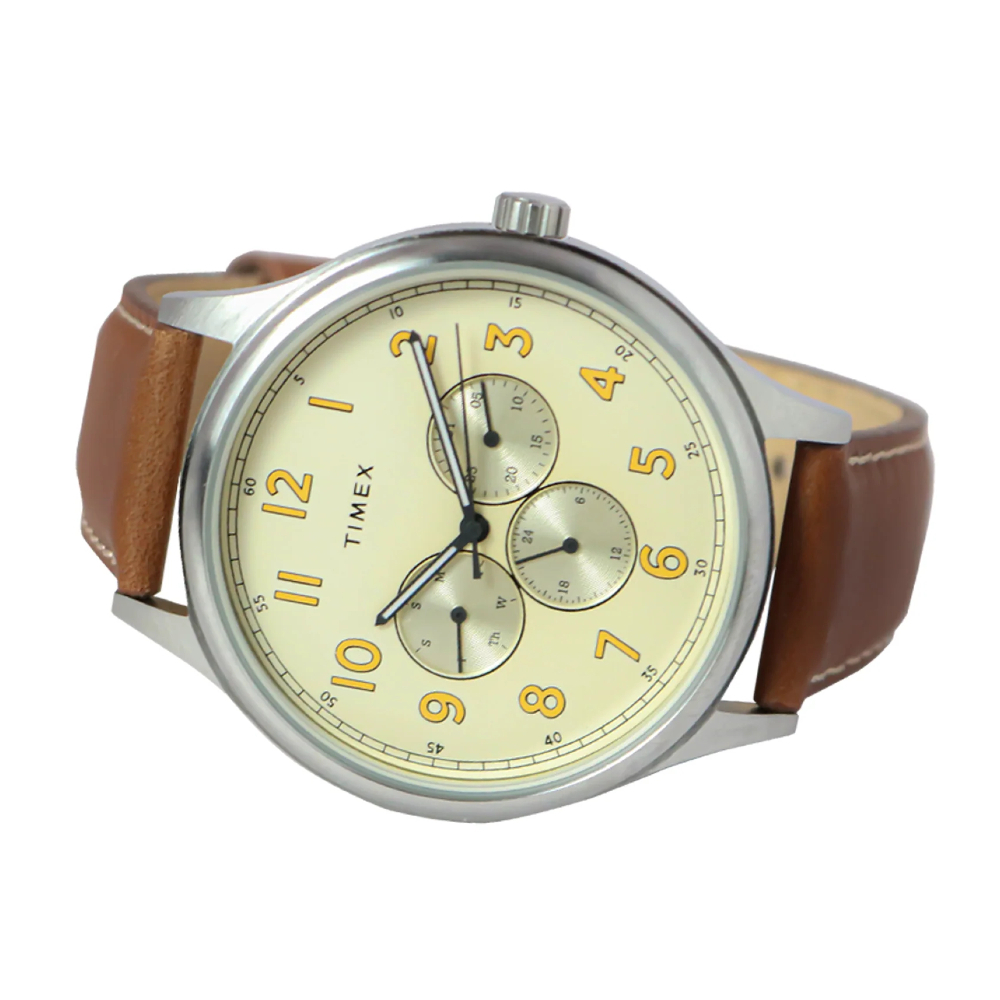Timex TW00NTD58E Discoverer Brown Leather Analog Quartz Watch For Men 43mm.  นาฬิกา นาฬิกาข้อมือ นาฬิกาข้อมือผู้ชาย