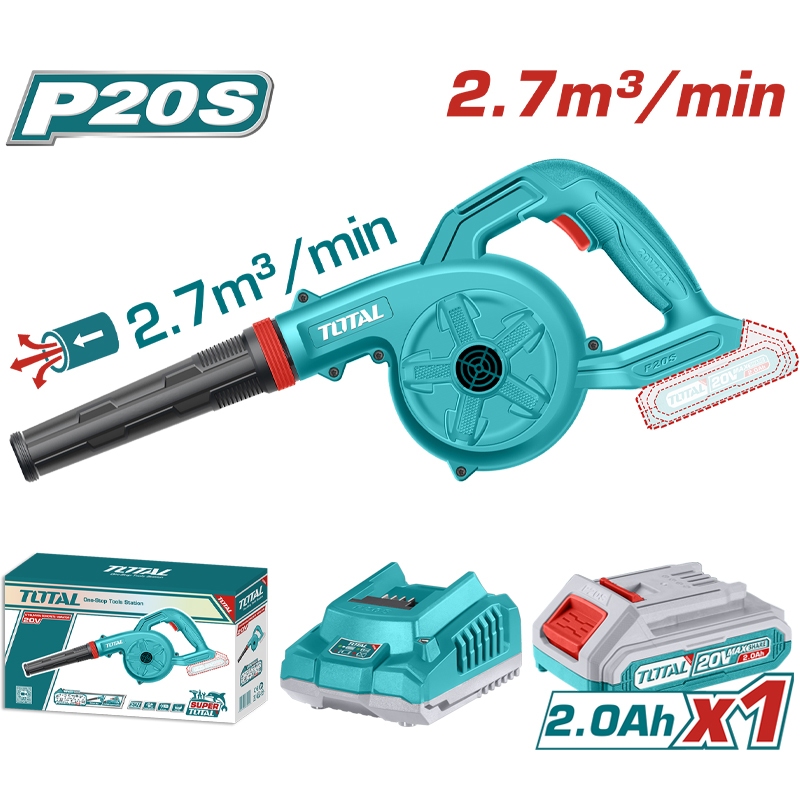 TOTAL เครื่องเป่าลมไร้สาย 20 โวลท์ รุ่น TABLI20028 / TABLI200281 ( Lithium-Ion Blower ) * ไม่มีถุงเก็บฝุ่น* SUPER TOTAL