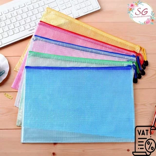 WGD2024 กระเป๋าดินสอแบบตาข่ายมีซิป กันน้ำ ขนาด B4, A3, A4, A5, A6 มี 5 สี เหมาะสำหรับเครื่องเขียน