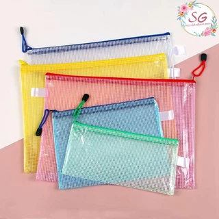 WGD2024 กระเป๋าดินสอแบบตาข่ายมีซิป กันน้ำ ขนาด B4, A3, A4, A5, A6 มี 5 สี เหมาะสำหรับเครื่องเขียน