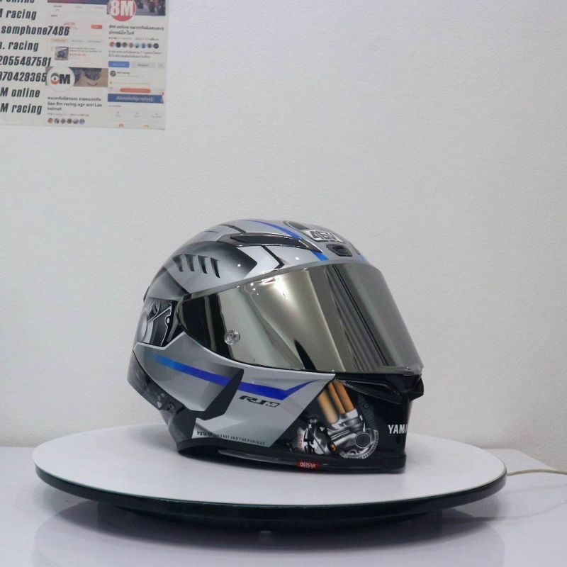 มือ1 หมวกกันน็อคเต็มใบ สีเงีน เเบน46Vร้าน8m racing 8m online สำหรับขับรถบิ๊กไบค์สไตล์สปอร์ต ใส่ได้ทั