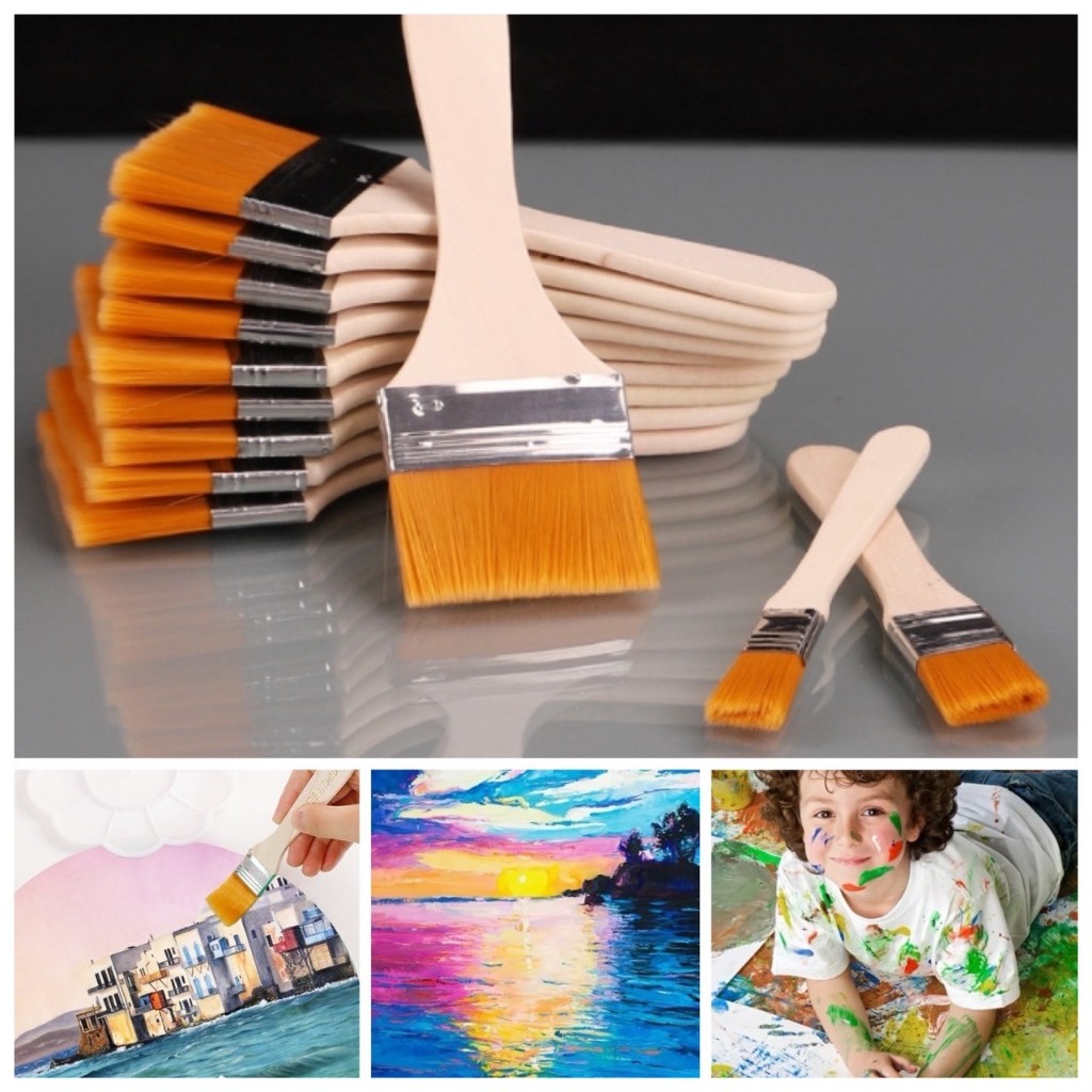 แปรงทาสี แปรงระบายสี พู่กัน ทาสี วาดรูป 12 เบอร์ ด้ามไม้ ขนทอง ศิลปะ เกรดพรีเมี่ยม