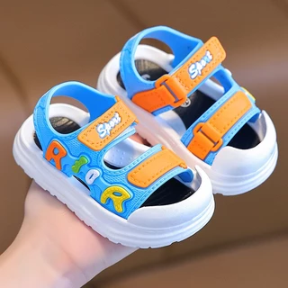 Babyonline(X069)2N5-6 (ส่งด่วน1วัน) รองเท้าเด็กแบบรัดส้นยางPVC หุ้มนิ้วเท้ากันชนเสริมพื้น ที่ติดตีนตุ๊กแก
