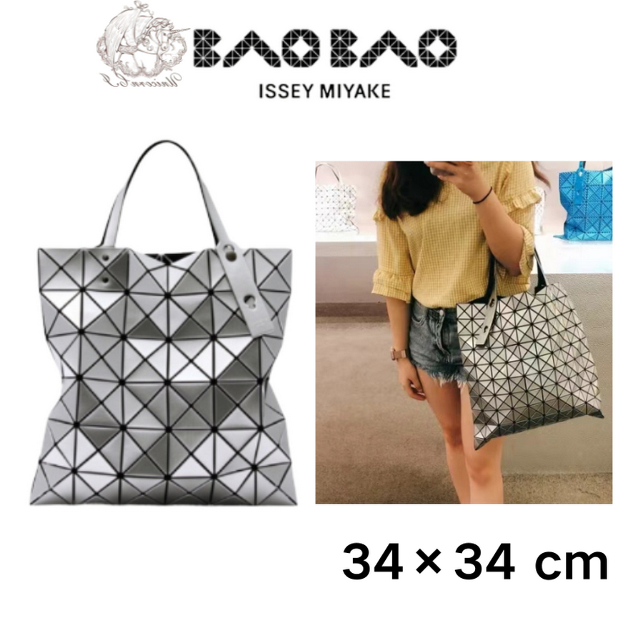 🔥100%🔥BAO BAO New 6x6 Lucent Silvery Issey Miyake Unisex Bag 34X34cm กระเป๋าช้อปปิ้ง กระเป๋าสะพายไหล่ขนาดใหญ่