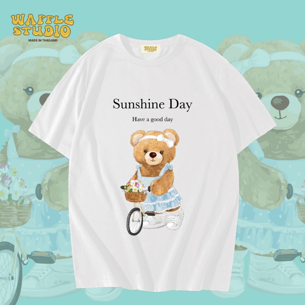 [ ส่งฟรี ] WS0180 เสื้อยืดโอเวอร์ไซส์ เสื้อยืดเกาหลี ผ้าคอตตอน100% เสื้อยืด หมี เท็ดดี้ Teddy WAFFLE STUDIO