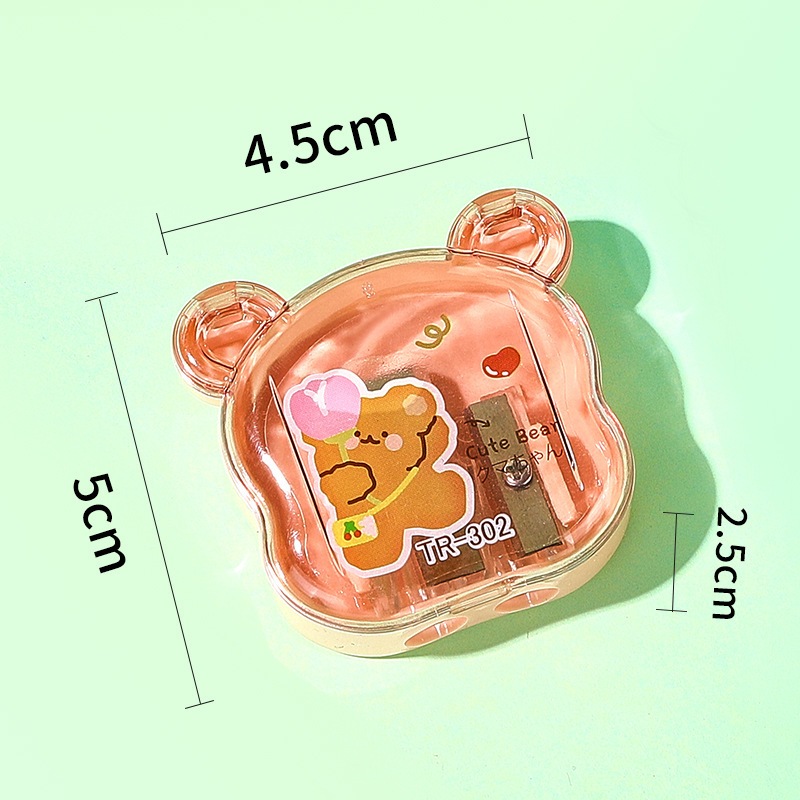 (P-208) กบเหลาดินสอ 2 ช่อง รูปหน้าหมี มีฝาปิด น่ารักมาก สีพาสเทลใส ใช้งานง่าย เหลาดินสอได้ดี คละสี