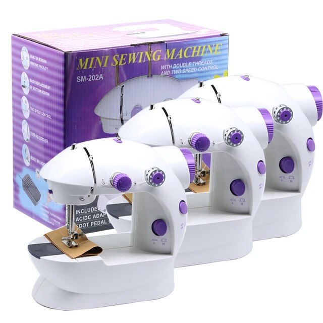 จักรเย็บผ้าขนาดเล็ก พกพาสะดวก รุ่นSM-202A (สีม่วง) แถมฟรี อุปกรณ์เย็บผ้า Mini Sewing Machine By TN EasyShopping
