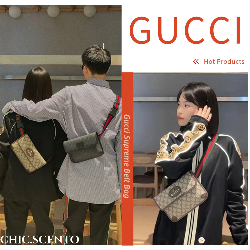 👜: New!! Gucci Supreme Belt Bag 493930 ‼️ GG Supreme ผ้าใบ ถุงไหล่เอว