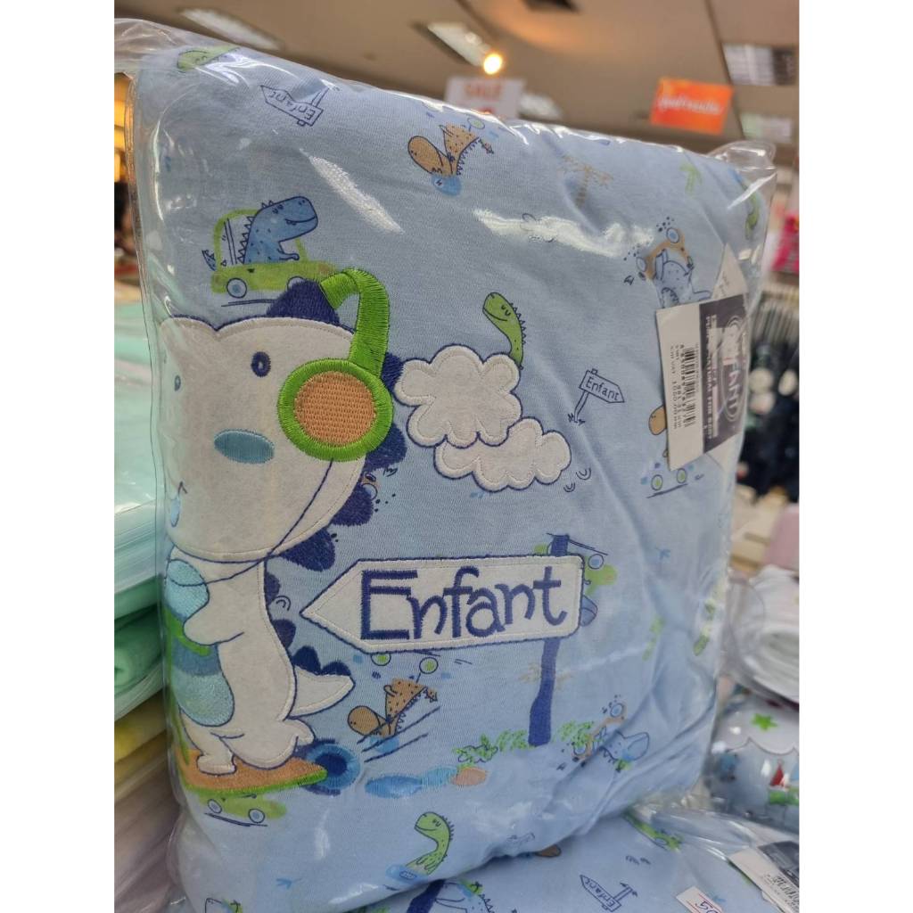 ENFANT (อองฟองต์) ผ้าห่มลายน้องดราก้อน ผ้าคอตตอนแท้ 100% สีฟ้า 30*40นิ้ว
