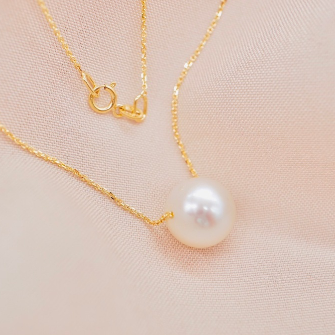 [ 📌พร้อมส่ง ] สร้อยคอพร้อมจี้ไข่มุก South Sea ตาฮิติ 💎 ทองคำแท้9K (ทอง37.5%) ขายได้ [9KPN193]