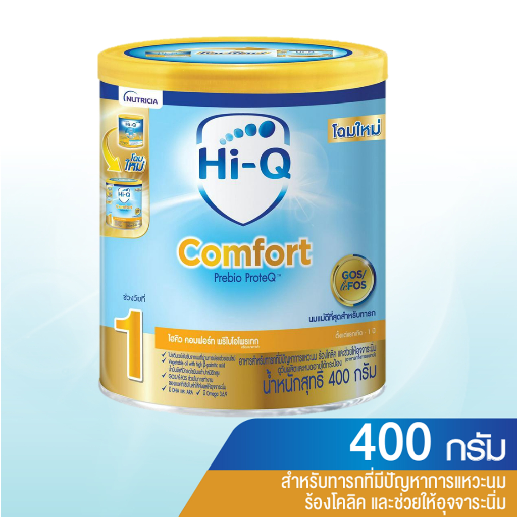 (ยกลัง ส่งฟรี) HiQ Comfort ไฮคิวคอมฟอร์ท นมสำหรับเด็กแหวะนม โคลิค 400 กรัม สูตร 1 (นมผงเด็กแรกเกิด -