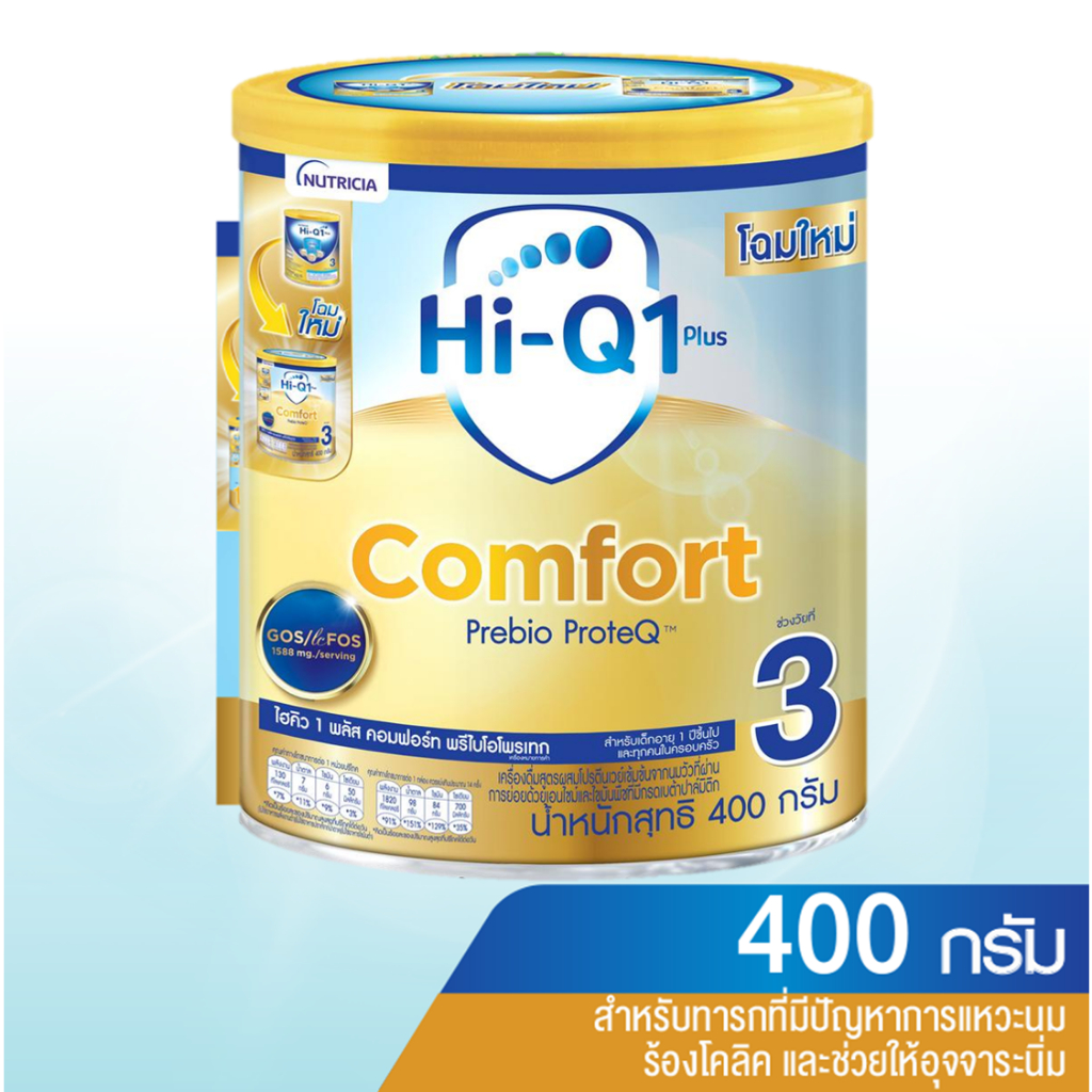 (ยกลัง ส่งฟรี) HiQ Comfort 1+ ไฮคิวคอมฟอร์ท 1+ นมสำหรับเด็กแหวะนม โคลิค 400 กรัม สูตร 3 (นมผงเด็กเล็ก 1-3 ปี)