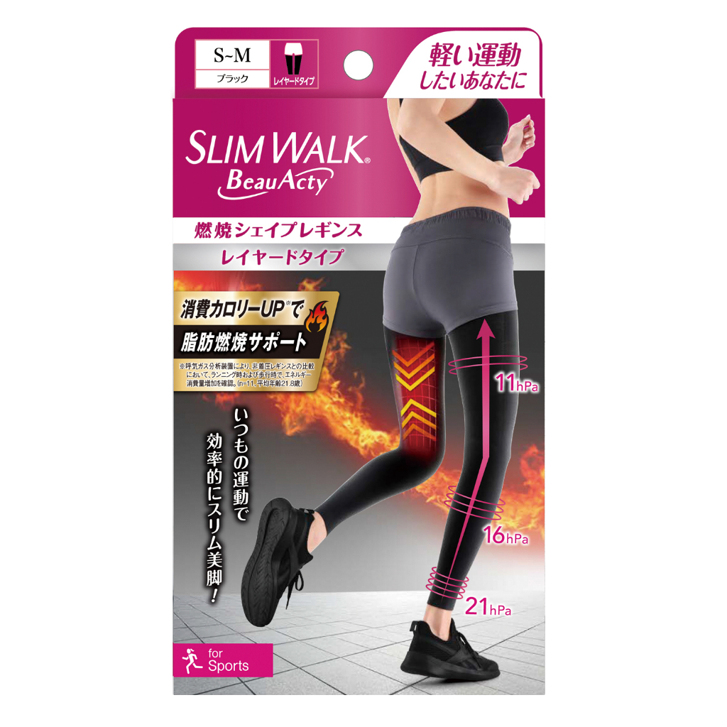SLIMWALK BeauActy Compression Leggings with taping function for Sports Black S-M / ถุงน่องกระชับสะโพกและเรียวขาแบบยาวS-M