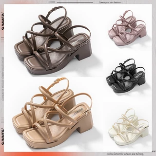 Fshoes NEW รองเท้าแตะแฟชั่นแบบสวมส้นสูง ความสูงอยู่ที่ 8เซน เป็นงานสายไขว้ พร้อมกับสายรัดส้น ปรับระดับได้ด้วย ใส่แล้วเ