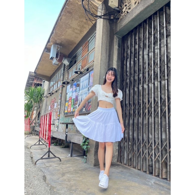 Sweety skrit กระโปรงร้านถา - กระโปรงสั้นผ้าสาลู ความยาวคลุมเข่า กระโปรงใส่ได้ทุกโอกาส กระโปรงสั้นที่ไม่สั้น