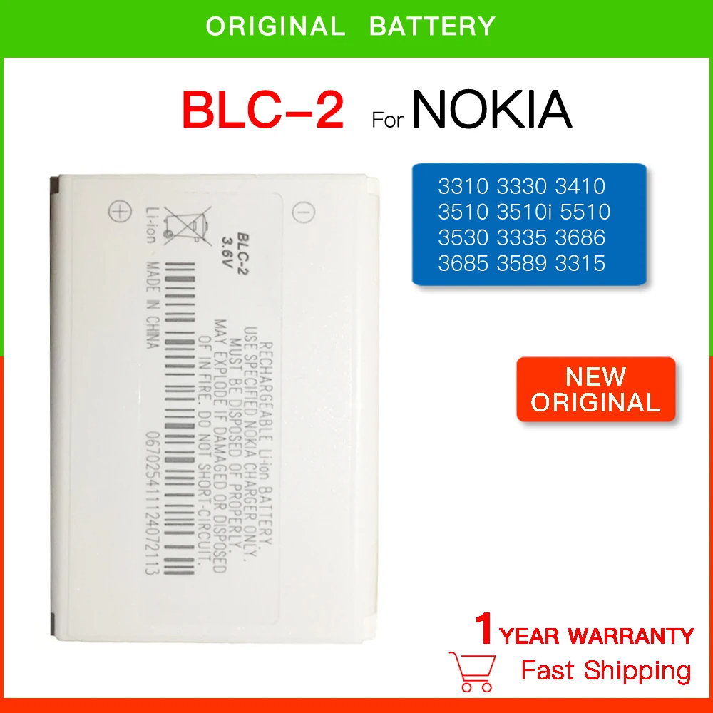 แบตเตอรี่ แท้ BLC-2ดั้งเดิมสำหรับ Nokia 3310 3330 3410 3510 5510 3530 3335 3686 3685 3589 3315 33 BLC2แบตเตอรี่ BLC 2