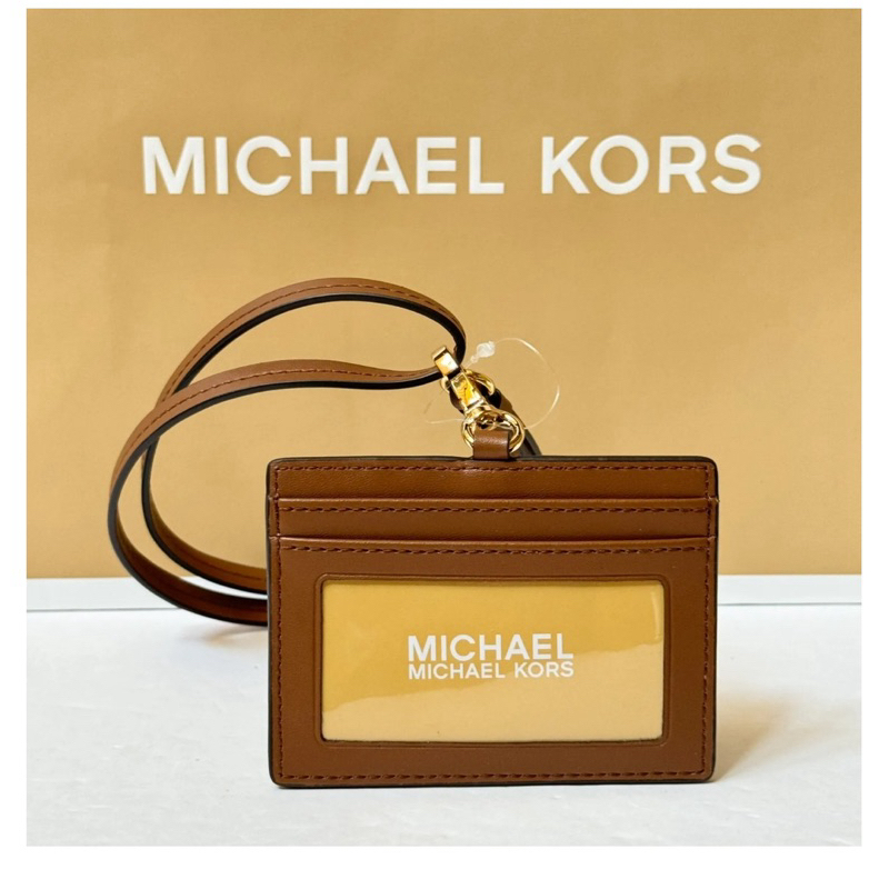 Michael Kors กระเป๋าใส่บัตร แบรนด์ MICHAEL KORS Jet Set Travel East West ID Card Case Wallet Lanyard