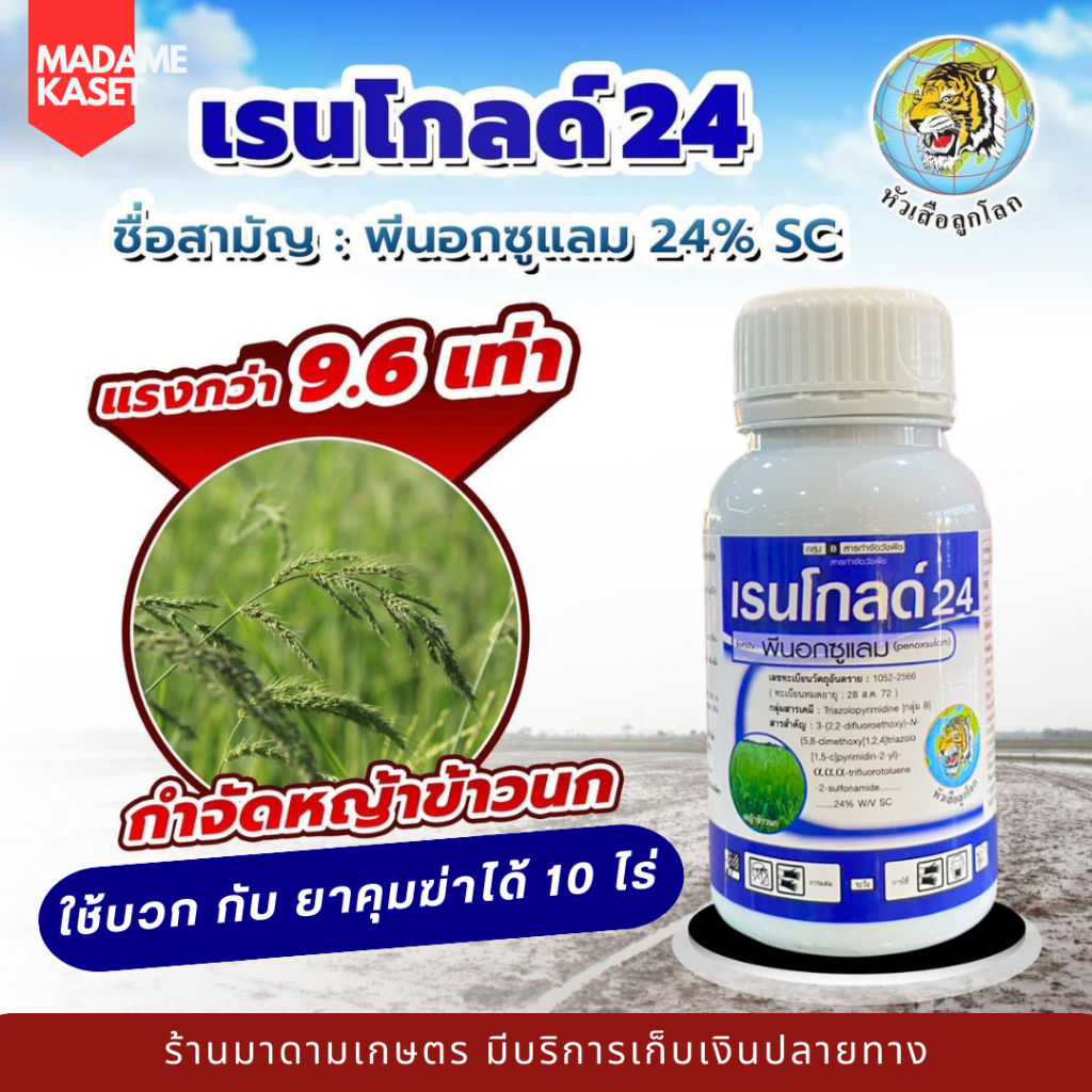 เรนโกลด์24 (พีนอกซูแลม 24%) กำจัดวัชพืชข้าวนก ,ลิเก,พุ่มพวง ,หญ้าหวัง ,หางหมา ดื้อยา (250 มิลลิลิตร)