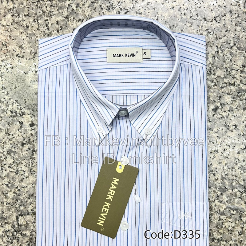 เสื้อเชิ้ตลายริ้ว สีขาว-ฟ้า แขนยาวนะคะ