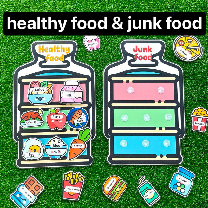 healthy food &amp; junk food สื่อการสอนภาษาอังกฤษ สื่อการสอนทำมือ