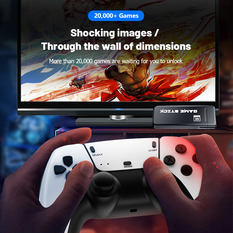 เกมส์ต่อทีวี game stick เกม HDMI 4K เครื่องเล่นเกมย้อนยุค ที่จับเกมบลูทูธ 64Gb ในตัวมี 20,000 เกม
