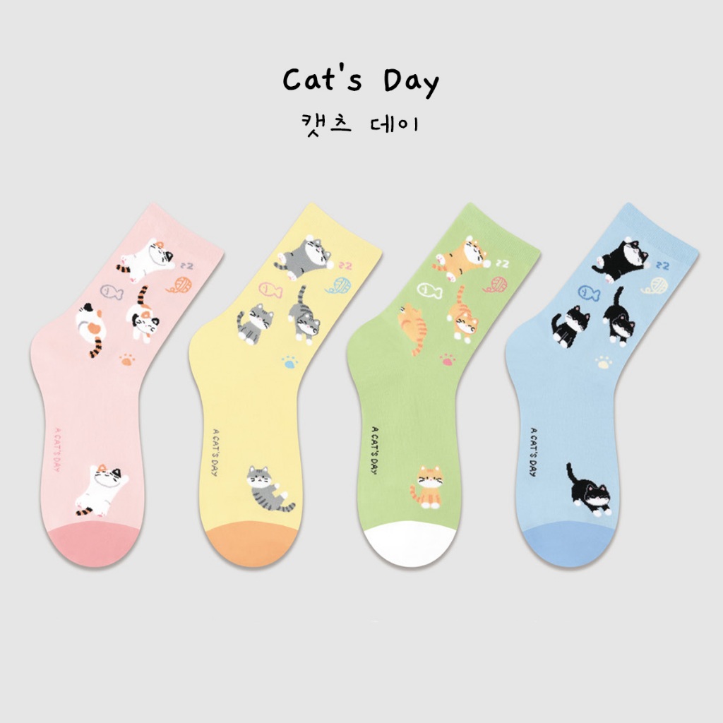 [ Code : PROU10PER ลด 10% ] Cat's Day ถุงเท้าแฟชั่น นำเข้าจากเกาหลี 100%