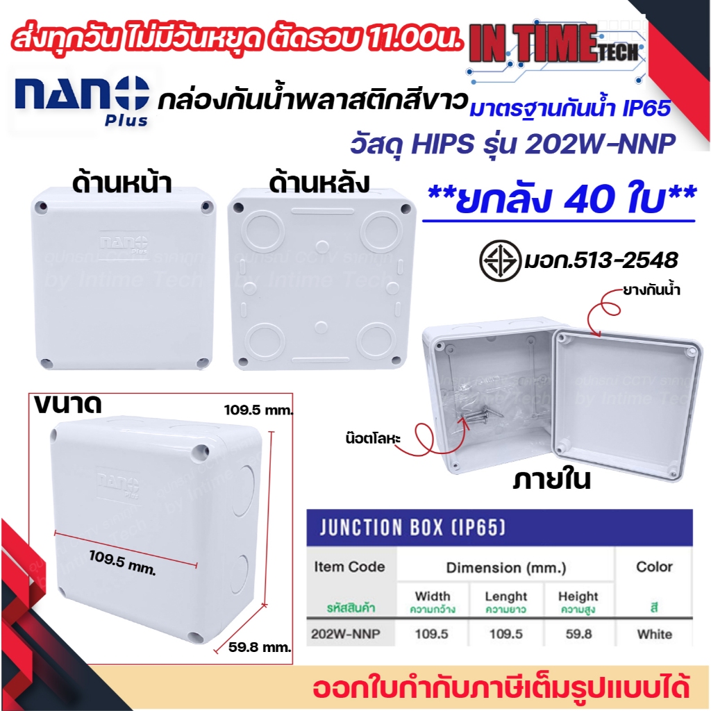 (40ชิ้น) NANO+ กล่องพักสาย บล็อคพักสาย Box กันน้ำ สีขาว 4x4 รุ่น 202W-NNP IP65 มอก.513-2548