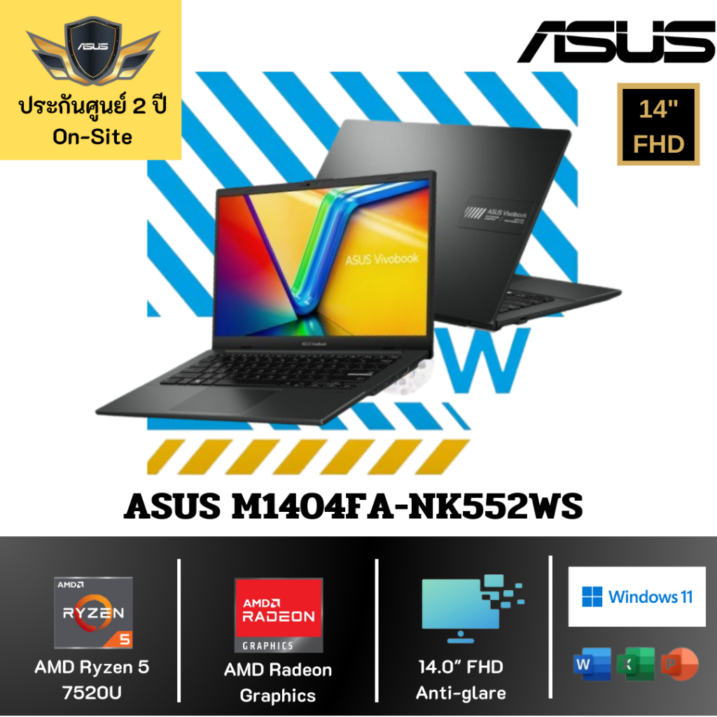 ASUS Notebook Vivobook Go 14 M1404FA-NK552WS  AMD Ryzen 5 7520U 16GB 512GB 14 FHD Win 11 Office 2Y