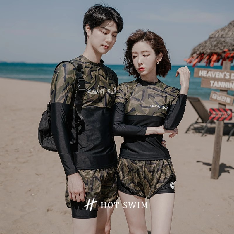 ชุดว่ายน้ําแขนยาว ชุดดําน้ํา ชุดว่ายน้ําคู่ กันUV ผู้ชายและผู้หญิง ผ้าแห้งเร็ว ใส่เที่ยวทะเลหรืออยู่บ้านชิลๆ
