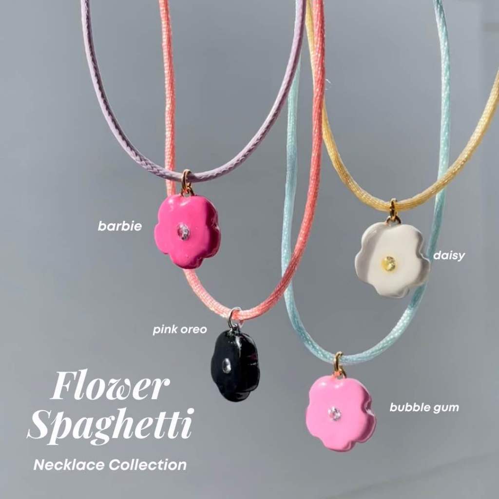 Mad Creation Club - Flower Spaghetti Necklace สร้อยเชือก จี้ดอกไม้แฮนเมด ราคาถูก Shopee Lazada