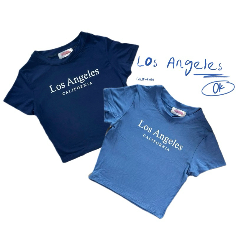 เสื้อครอป Los Angeles สีพื้น ตัวอักษรเรียบๆ มี 8 สี