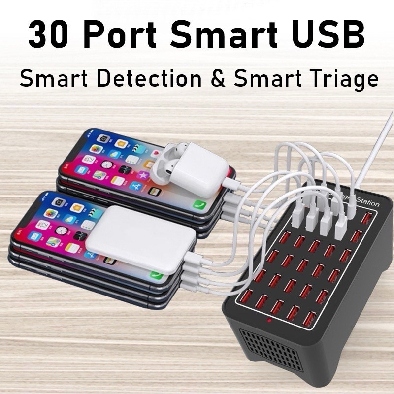 150W ที่ชาร์จเร็ว USB หลายช่องไฟ LED แสดงสถานะ30พอร์ต USB 2.4A ชาร์จ สำหรับสมาร์ทโฟนแท็บเล็ต（กรุงเทพมหานครจัดส่ง）