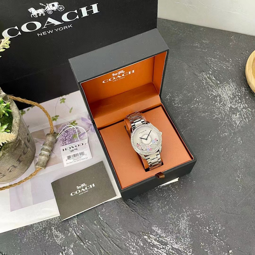 F.A COACH สินค้าใหม่คะ จานหมุนที่สนุก นาฬิกาผู้หญิง หน้าปัดเพชร และสายสแตนเลสคะ 14503775 14503776 36MM