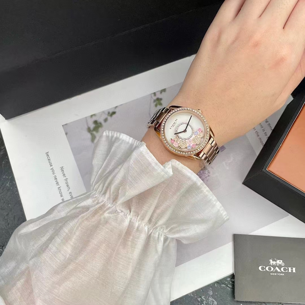 F.A COACH สินค้าใหม่คะ จานหมุนที่สนุก นาฬิกาผู้หญิง หน้าปัดเพชร และสายสแตนเลสคะ 14503775 14503776 36MM