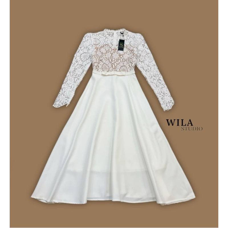 M4 งานป้าย Wila Dress เดรสยาวแต่งลูกไม้ฉลุซีทรูแขนยาว สำหรับผู้หญิง เสื้อผ้าแฟชั่นผู้หญิง ไซส์ S-XL