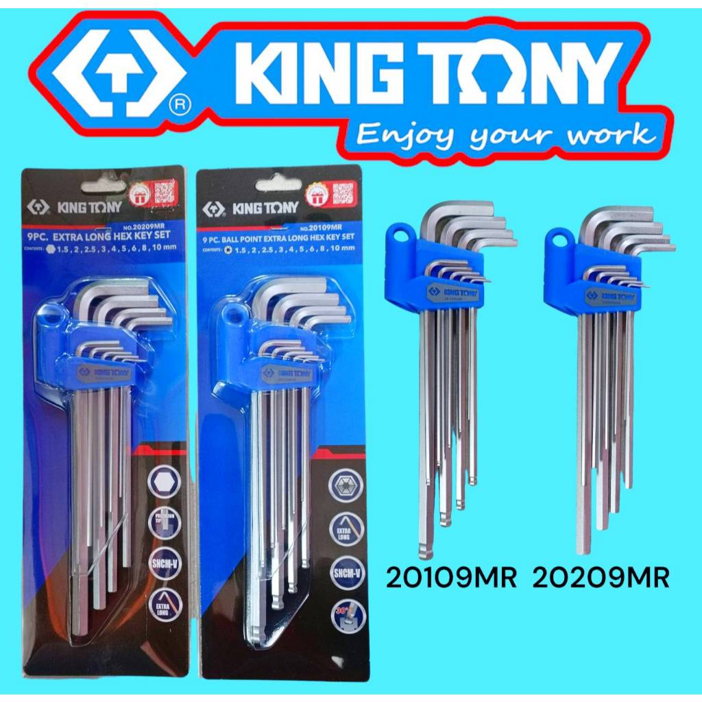 KINGTONY 20109MR หัวบอล , หัวตัด ชุดประแจหกเหลี่ยมยาว 9 ตัวชุด (มิล)ของแท้