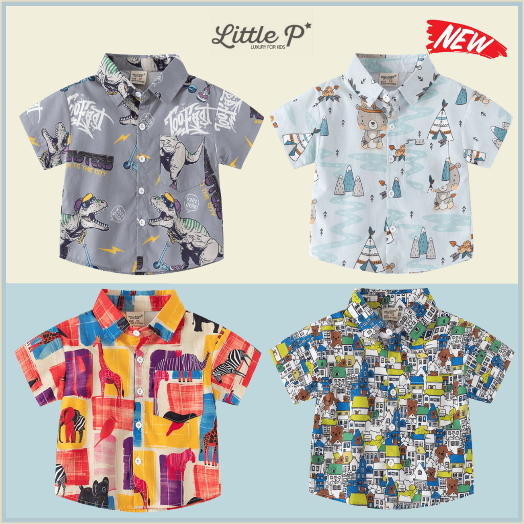 พร้อมส่ง ใหม่ ! เสื้อเชิ้ตเด็กชาย เชิ้ตแขนสั้นเด็กชาย ปี 2024 อายุ​ 1-8 ปี By Little.P