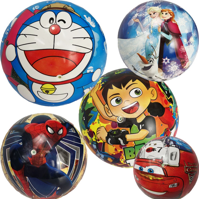 RWRTOY ลูกบอล บอลยาง บอล บอลสำหรับเด็ก บอลลายการ์ตูน โดเรมอน เบนเทน โฟรเซน สไปเดอร์แมน Cars ขนาดØ9" D8917