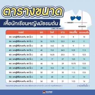 น้อมจิตต์ P01 เสื้อนักเรียน หญิง คอปกทหารเรือ แขนจีบ มัธยมต้น (เฉพาะเสื้อ) ชุดนักเรียน สาขาบางกะปิ