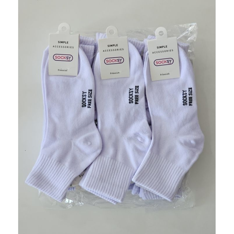 ถุงเท้านักเรียนSOCKSY สีขาวล้วน ฟรีไซส์ (รุ่นหนาอย่างดี)ยาวข้อเท้า