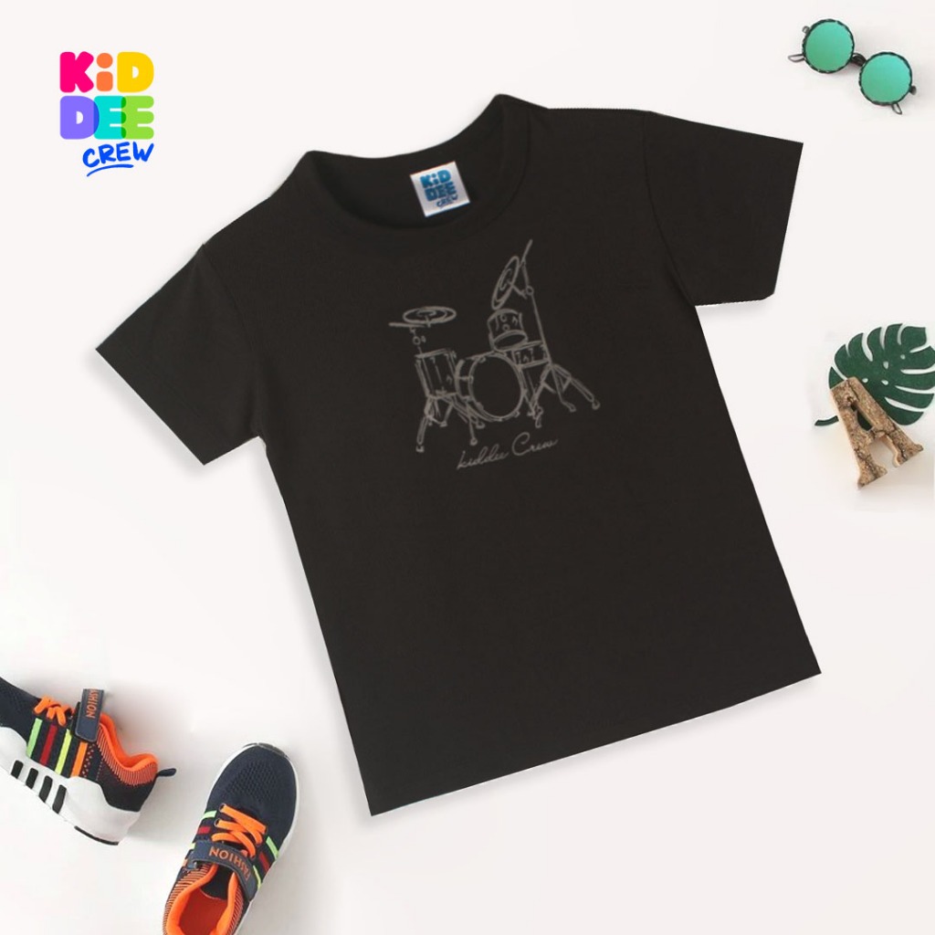 KiddeeCrew เสื้อเด็ก แขนสั้นสีดำ เหมาะสำหรับเด็ก อายุตั้งแต่ 3-12 ปี