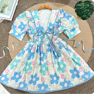 Dress โบว์คอวีระบายกุดขอบ ( m7 )