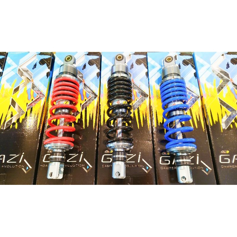 โช้คหลัง แก๊สซี่ Gazi รุ่น Lead125 Giorno125 Click Mio Fino Grand แท้ สูง 320 มิล สีสปริง แดง ดำ น้ำเงิน % ราคา 2450.-