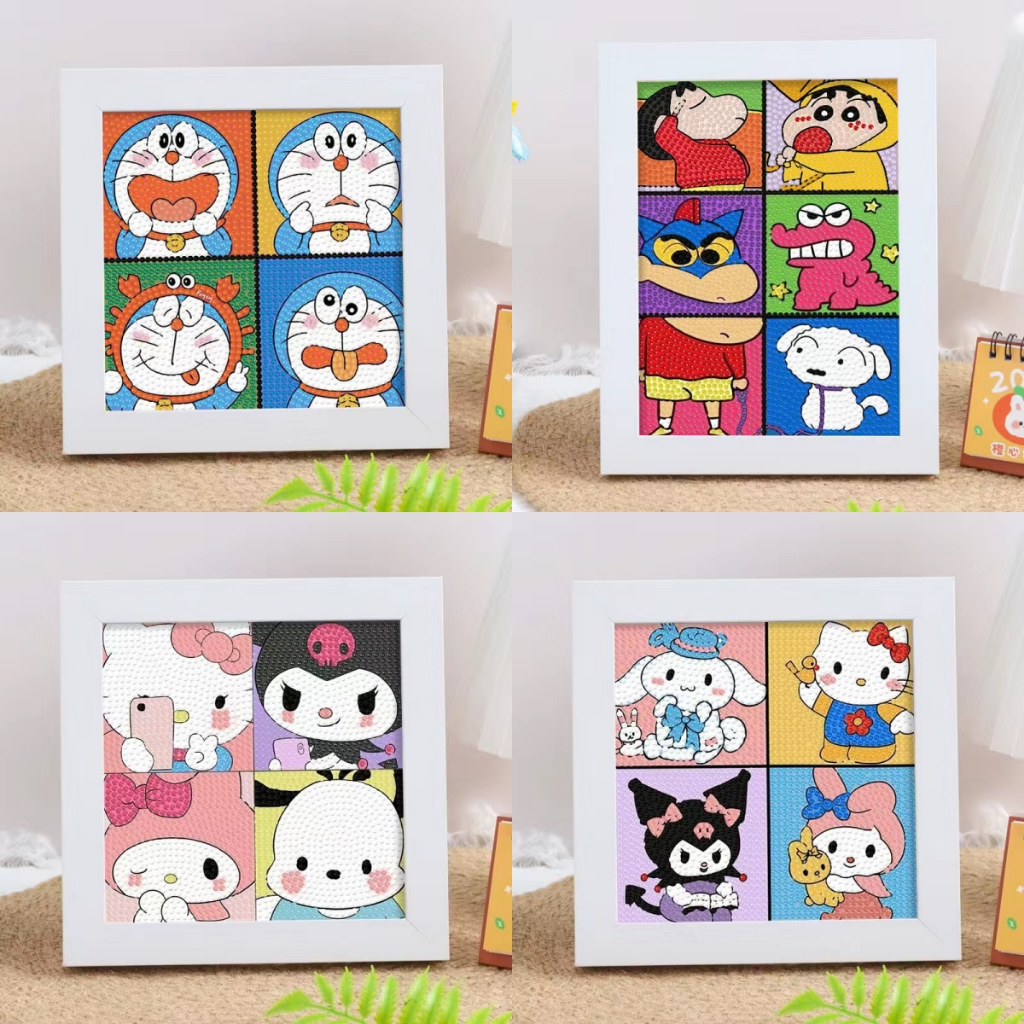 ภาพครอสติสคริสตัล ครอสติสคริสตัล พร้อมกรอบ 17x17cm DIY Diamond Painting โดราเอมอน Sanrio Kuromi ภาพตกแต่งบ้าน
