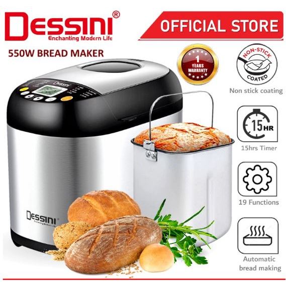 Dessini Italy 19n-1 Programmes 1KG LCD Automatic Bread Maker Stainless Steel Toaster Knead Dough Baking Machine