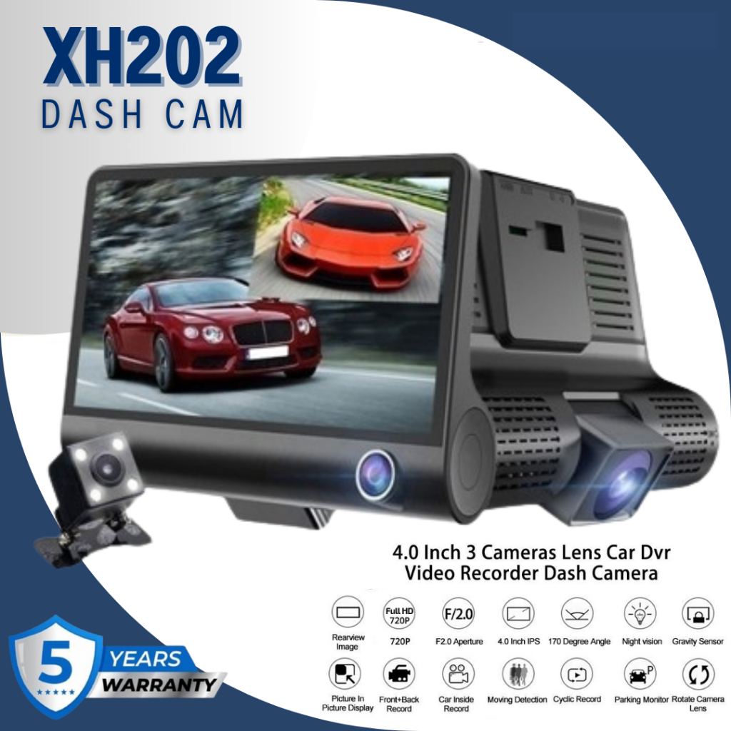 XH202 3in1 Dash Cam กล้องติดรถยนต์ DVR HD 1080P เครื่องบันทึกรอบมุมกว้าง G-Sensor 3 IN 1 Dashcam XH202 dash cam