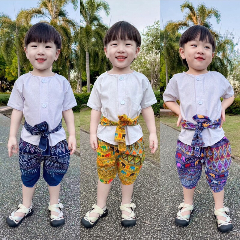 ชุดไทยลายช้าง ชุดไทยเด็กผู้ชาย