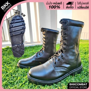 คอมแบท bk009 (ไม่มีซิป) พื้นอส. สูง 10 นิ้ว หนังวัวแท้ หนังนิ่มขัดเงา แนะนำ +1ไซส์